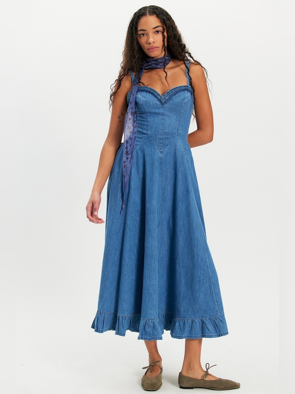 FREE PEOPLE Another Season Denim Midi Dress L